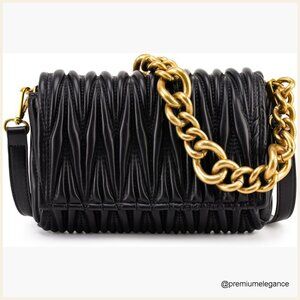 Quilted Faux Leather Shoulder Bag with Removable Straps, Clutch Purse